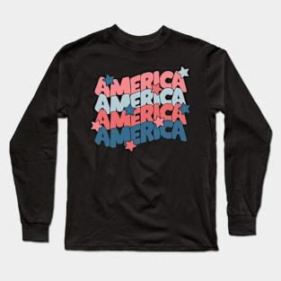 american groovy 4th july America retro patriotic USA Long Sleeve T-Shirt